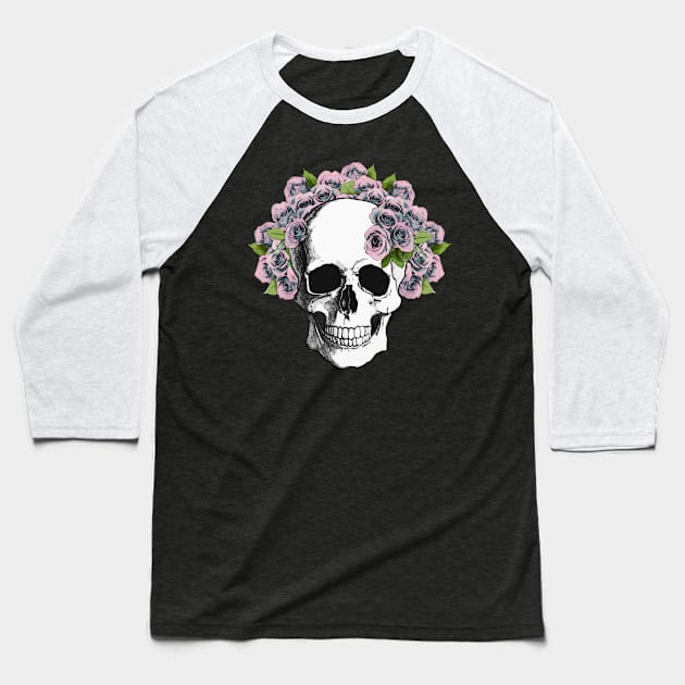 Floral Skull 9 Baseball T-Shirt by Collagedream